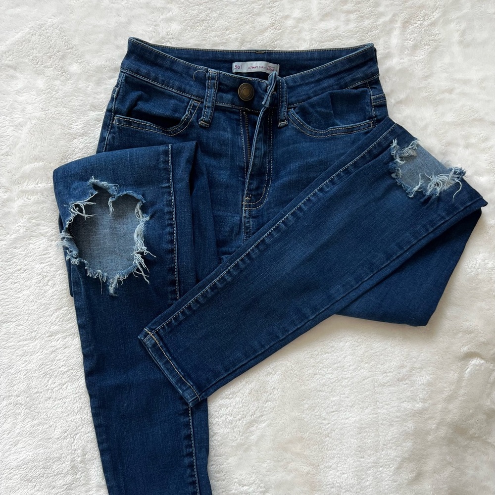 SO Dark Blue Distressed Jeggings